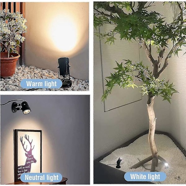 2 stk. LED Spotlights Indendørs Kompatible Planter, 3 Farve Accent Belysning Dæmpbare Uplights Spotlight Lampe Med Lysdæmperkontakt