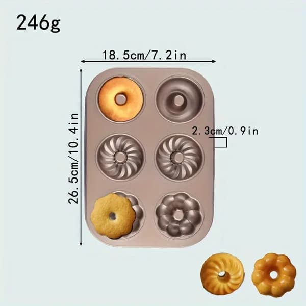 1 bageplade, bageudstyr til chokoladekage med non-stick blommemønster, bageplade med 6 huller med tre blade, guld