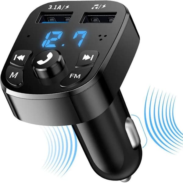 Bluetooth FM-sender - YYV - Blåt omgivende lys - Håndfri opkald - 2 USB 5V/3.1