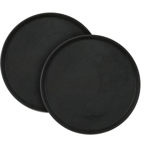 Set med 2 runda serveringsbrickor, 40 cm diameter, halkfri yta, restaurang, svart