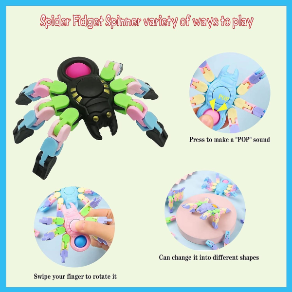 4 Pack New Sensory Fidget Toys, Transformable Chain Pop Spider Fingertip Toy, DIY Fidget Spinners for Kids Adults Birthday Party Favors