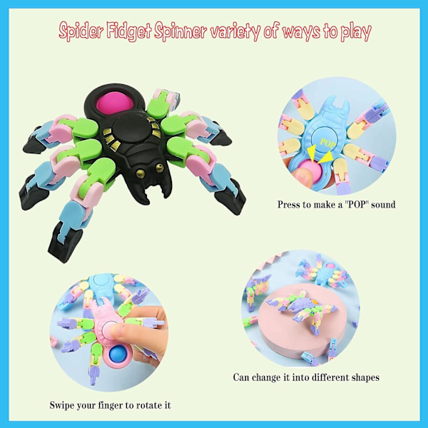 4-pack nya sensoriska fidgetleksaker, transformerbar kedjespindelfingertoppsspindel, DIY fidgetspinners för barn och vuxna födelsedagsfestgåvor