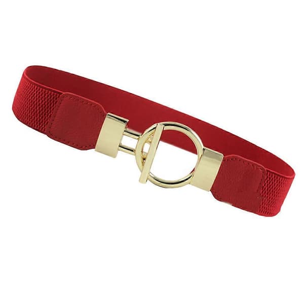 Brett Elastiskt Bälte Dam Röd Rund Spänne Cinch Midja Stretchiga Vardagskläder 1-pack