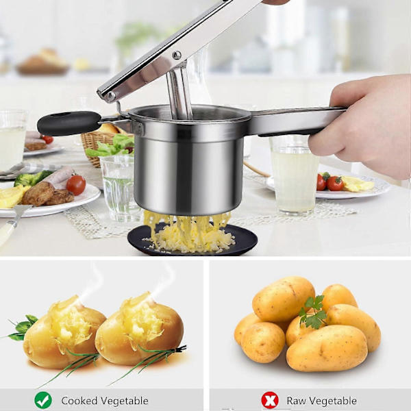 Kartoffelmoser, Madkvalitets Rustfrit Stål Ricer Presse med 3 Udskiftelige Skiver, Multifunktionel Ricer til Mos, Pure, Frugt