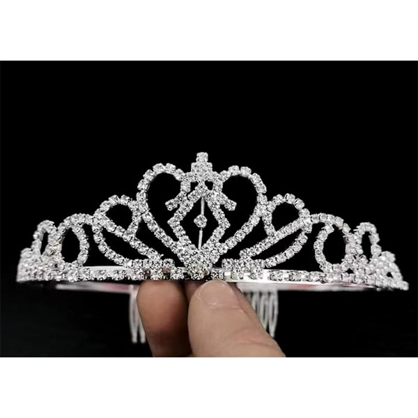Silver Rhinestone Tiara Krona Med Kam - Kristallkrona För Fester Och