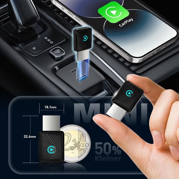 Mini trådløs CarPlay-adapter, grå, til Android-brug, sølvgrå, kompakt trådløs AutoPlay-adapter til Android Auto, hurtig automatisk forbindelse