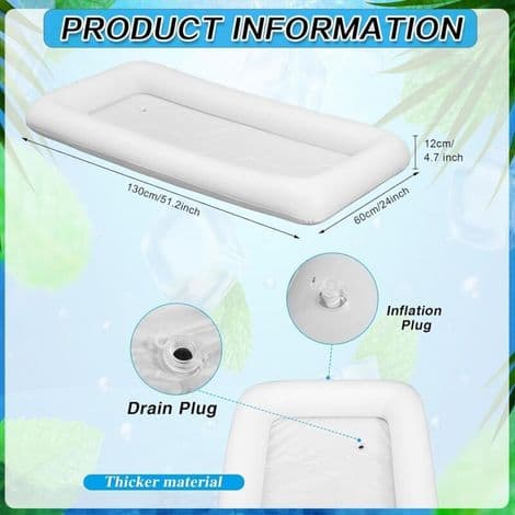 Oppustelig flydende kopholder. Poolbar. Velegnet til sommerpoolfester. Rektangulær isbar 130x62x12cm. Hvid