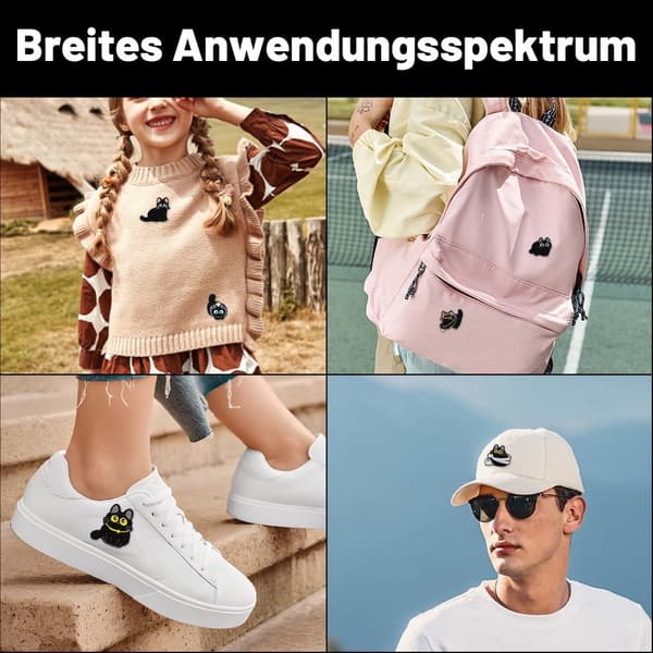 15-pak strygemærker - Sæt med broderede sorte katte-mærker - Broderede mærker - Varmeaktiverede strygemærker