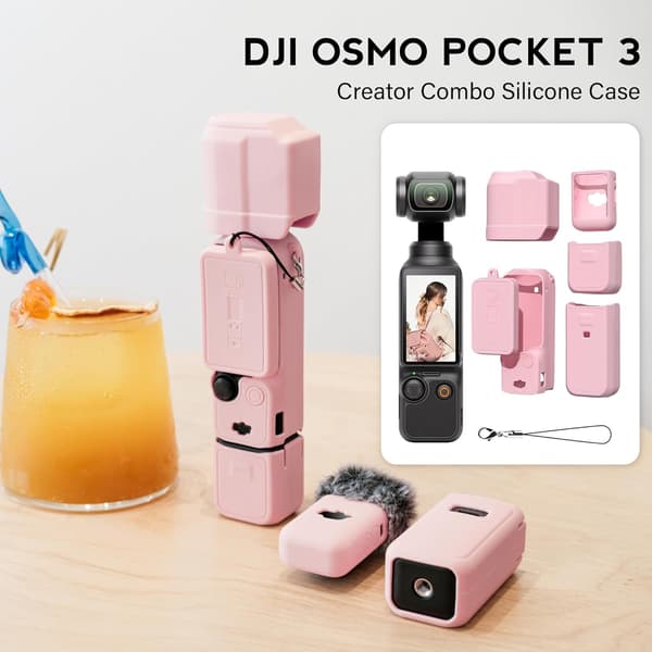 Pink, egnet til DJI Osmo Pocket 3 / Xtra Muse kamera, blødt silikone grebsdæksel med skærm- og mikrofonbeskyttelse,