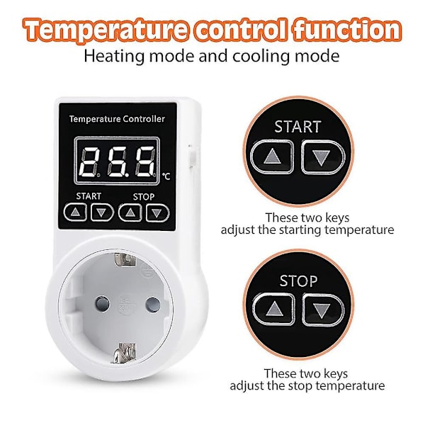 1 stk Termostat Stikkontakt med Sensor, Digital Temperaturstyring Stikkontakt, Vandafvisende Temperatur S
