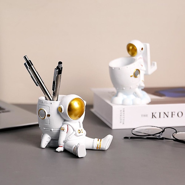 Multifunktionel Astronaut Penholder Kreativ Telefonholder Malet Harpiks Ornament