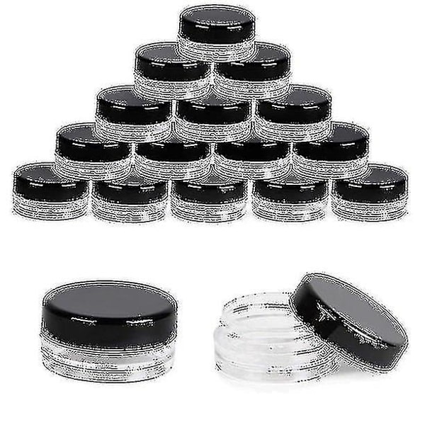 60 stk. Små Plastikkrukker med Sorte Låg, Etiketter Inkluderet, 3 ml Hver Zekai