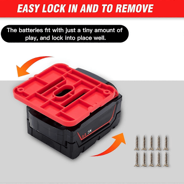 10-pack Batterihållare för Milwaukee för M18 18V Batteri Väggmontering Batterilagring för Arbetsbilens Hyllor Verktygslåda