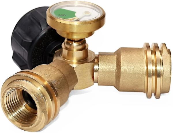 Barsinfi Splitter, Propan Tank Y-Splitter Adapter, Med Instrument, 2-veis LPG Adapter T-forbindelse