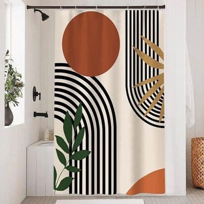 Duschdraperi - LARGEIGHT - Abstrakt Terrakotta Svart - Vattentätt - Mögelresistent - 180x200 cm