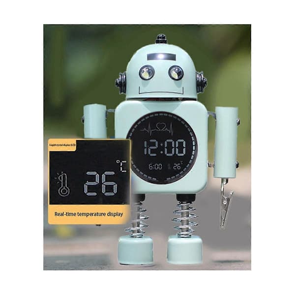 Tyst Digital Display Metall Robot Väckarklocka, Intelligent Student, Man, Kvinna och Barns Be