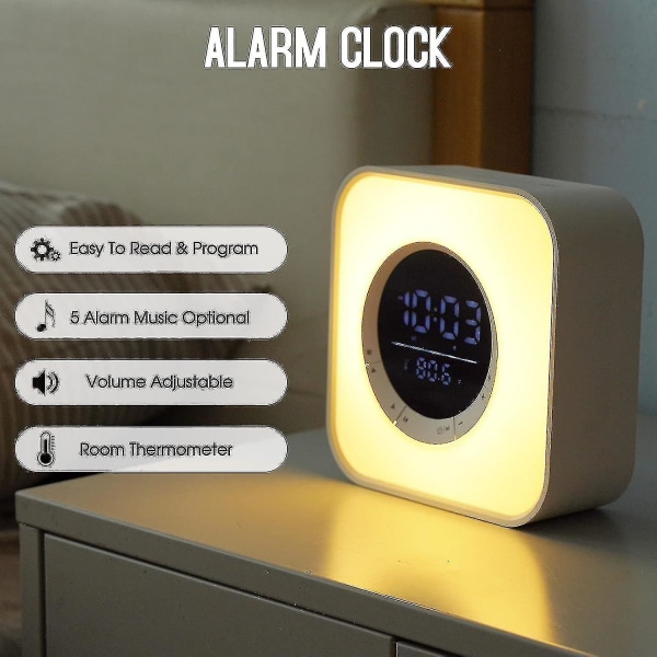 Väckarklocka för tonåringar, Bluetooth-högtalare nattlampa LED-lampa med 10 färger som ändrar ljus, temperaturvisning, presentidéer för tonåringar flicka pojke barn sovrum