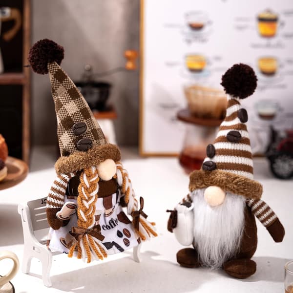 2 sæt kaffealfeplysdukke - Kaffebar Te pause dekoration - Julepynt - Kaffegnom sæt korte ansigtsløse dukker
