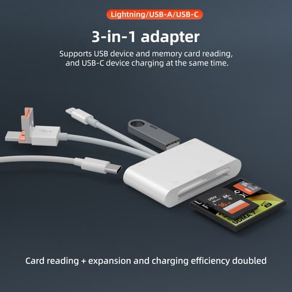 Hukommelseskortlæser med Lightning, USB, MicroUSB og USB-C – Hurtig filoverførsel og fleksibel forbindelse