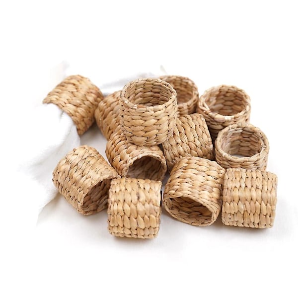 12Pcs Napkin Rings,Water Hyacinth Napkin Holder Rings - Rustic Napkin Rings for Birthday Party, Din