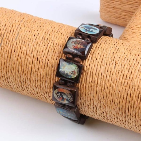 3-pack Jesus Armband Ängel Bangle Maria Religion Tro Trä Stretch Katolsk Ikon Välsignelse Smycken