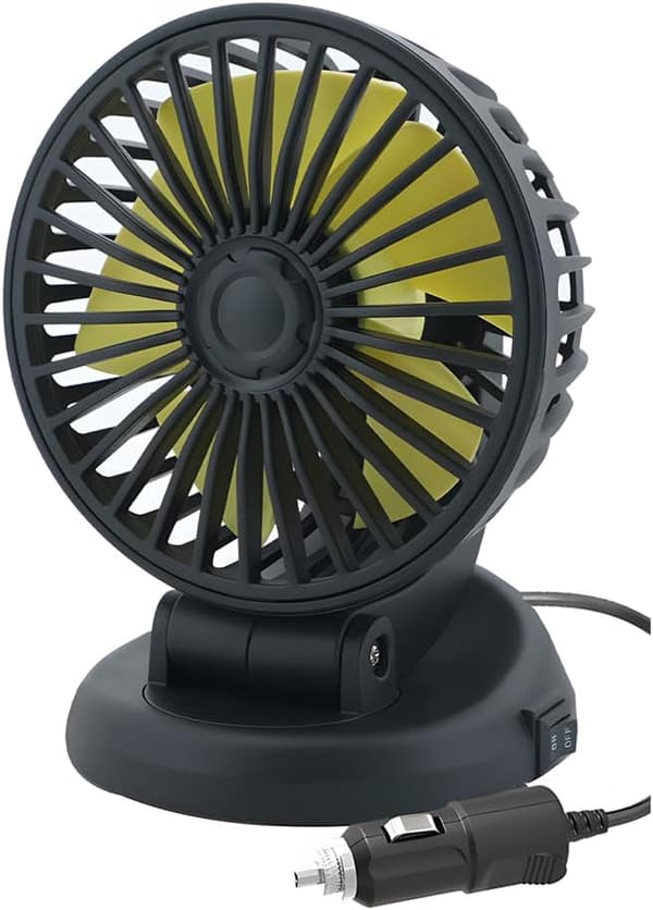 Bilventilator - 12V Bilventilator til bagsædet, 360-graders rotation, Bilkøleventilator med cigarettænder
