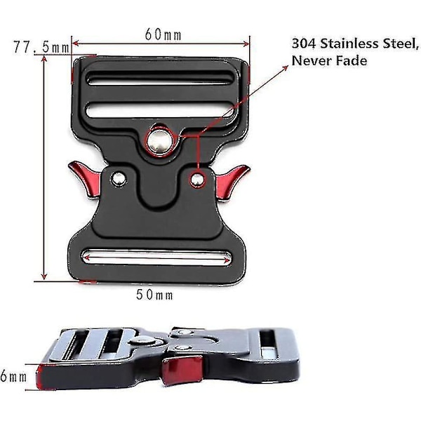Metal Formet Taktisk Spænde Til Hundekrave, Tasker, Bagage, Bælte, Tøj (sort, 50mm Bredde)