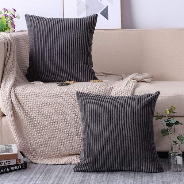 2-pak pudebetræk - Stribet betræk 40x40 cm - Til sofa, seng og bil - Grå