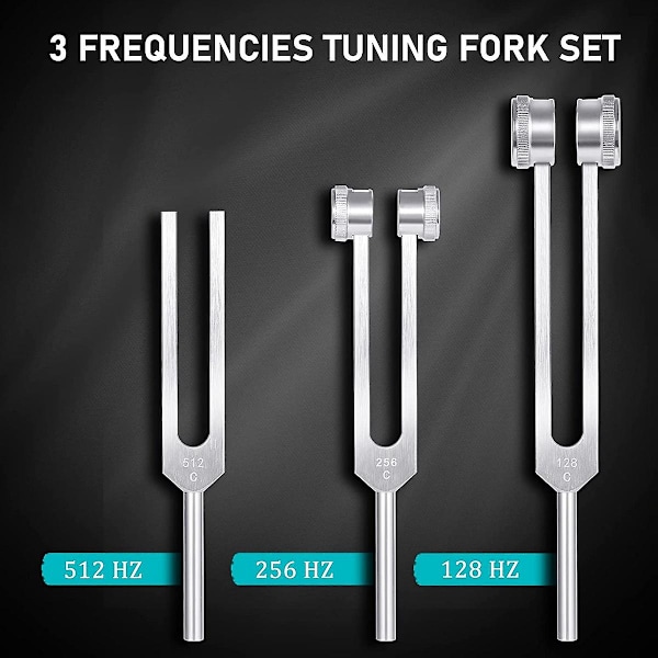 4-pack stämgaffelset (128 Hz, 256 Hz, 512 Hz) med stämgaffelhammare för ljudljudvibrationsverktyg W