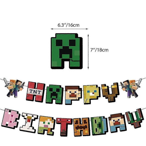 Minecraft Speltema Födelsedagsfest Dekorationer Tillbehör Ballonger Banner Tårtdekorationer Set