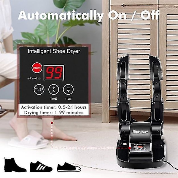 Støvletørrer Sko Tørrer, Handske Tørrer & Støvlevarmer med Varmeblæser, Bærbar Justerbar Stativ og Timer, Foldbar Design & Hurtig Tørring til Sko