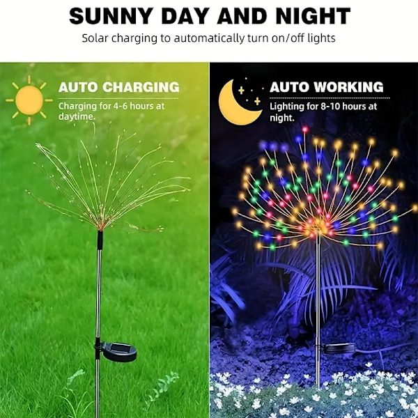Solcells drivna LED fyrverkeriljus med 8 arbetslägen