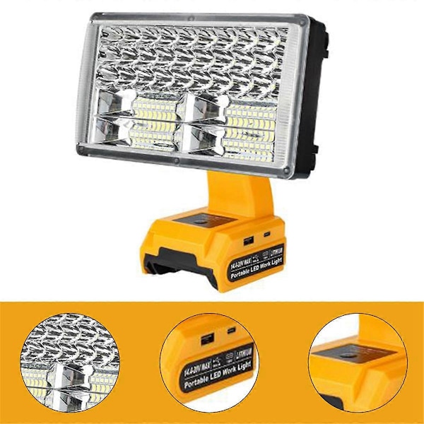 For Dewalt 14.4-20V Litium Ion Batterier LED Arbeidslys 30W 3300LM Byggeplasslys Trådløs Håndholdt