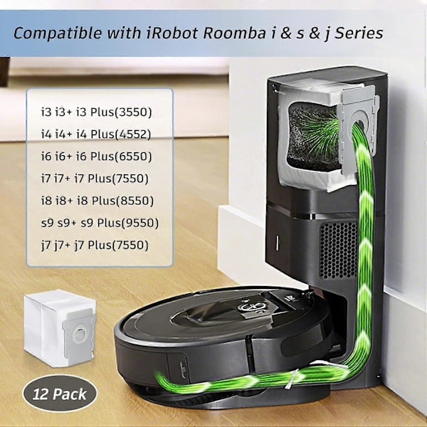 12 Pakk med Erstatningsstøvsugerposer for alle iRobot Clean Base-modeller