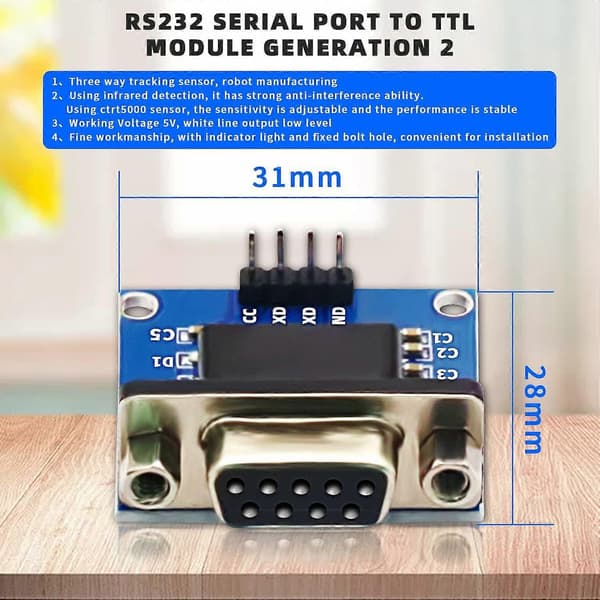 RS232 til TTL Konverter Modul 5STK MAX3232 3.3V til 5V RS2323 COM Seriell Port