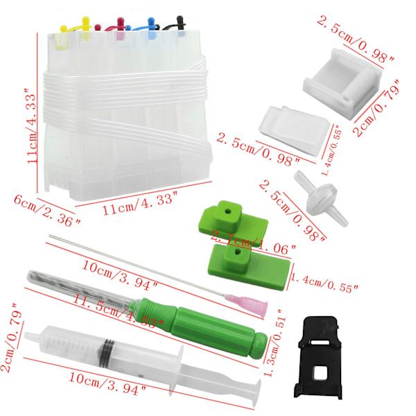 Återfyllningsbar bläckpatron Ciss-passform med bläckklämma 4 färger