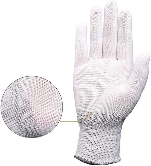 6 Par Nylonhansker Hvite Arbeids Hansker, Elastiske Fullfinger Arbeids Hansker