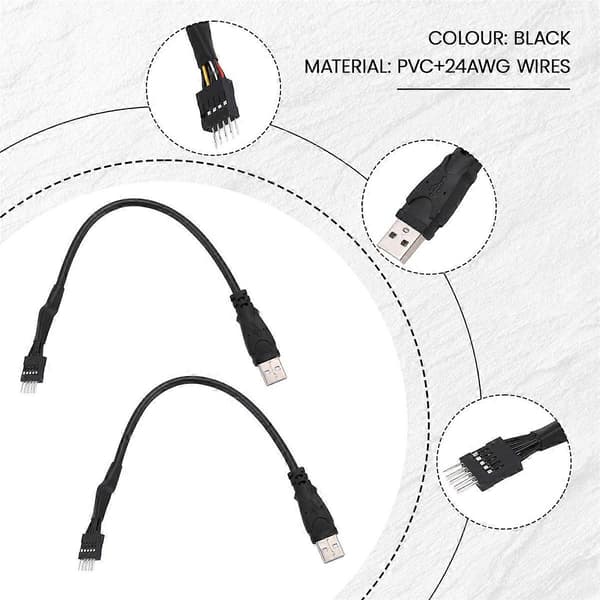 2 stk. 20 cm 9-pinners hann til ekstern USB A hann PC Hovedkort Intern Datakabel