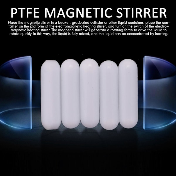 5 stk. 25 mm (1 tomme) PTFE Magnetisk Omrører Mixer Omrørerstang, Hvid Farve, Laboratoriestang, Omrørerpladestang, 7m