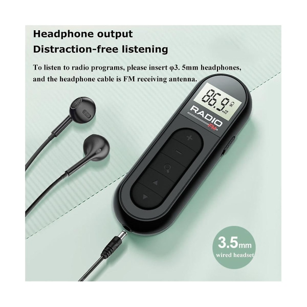 Mini Taskuradio Latautuva Kannettava 76-108mhz Radiovastaanotin Taustavalaistulla LCD-näytöllä Johdolla
