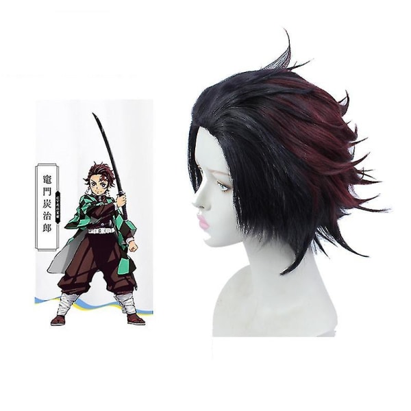 Anime Demon Slayer Kamado Tanjirou Peruk Syntetiskt hår Värmebeständigt Cosplay Kostym 35 cm