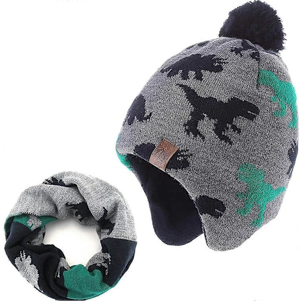 Boys Winter Hats Big Kids Cowboy Cloth/Aviator Winter Earflap CapGreen+Dinosaur6-8 Years