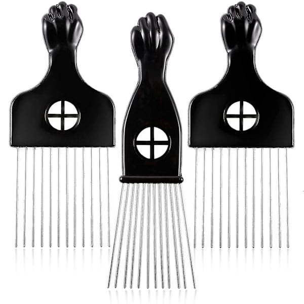 3-pack metallhårplocka - bredtandad afrokam för män, hårplocka för lockigt hår för kvinnor, lyftkamverktyg för perukfläta, hårstyling