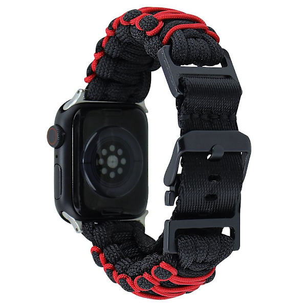 Apple Watch 123/456/789/Se 38/40/41Mm:n Kaksoiskerros Ulkoilma Paracord Nylon Ranneke Musta ja Punainen