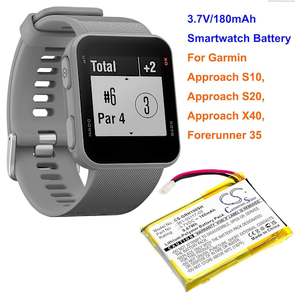 180mah Smartwatch-batteri 361-00117-00 för Garmin Approach S10, Approach S20, Approach X40, Forerunner 35