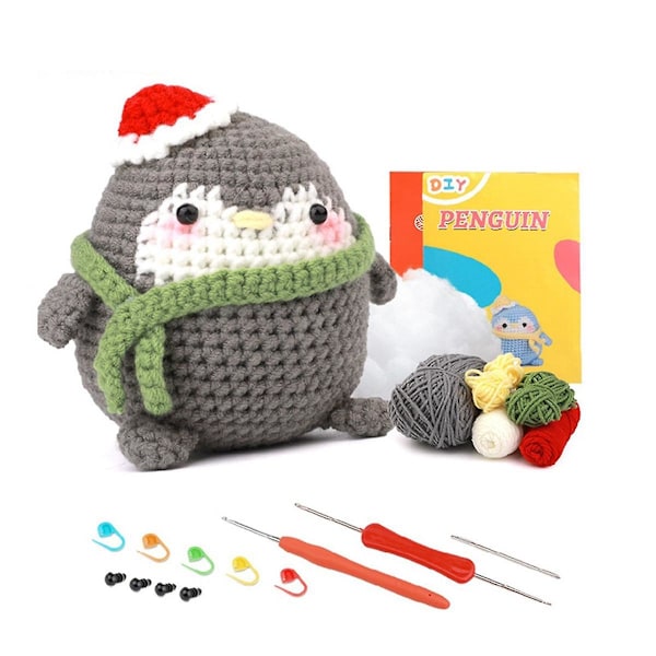 Complete Crochet Kits for Beginners, DIY Animal Penguins Crochet Kit with Knitting Markers Easy Yarn Ball, Instruction