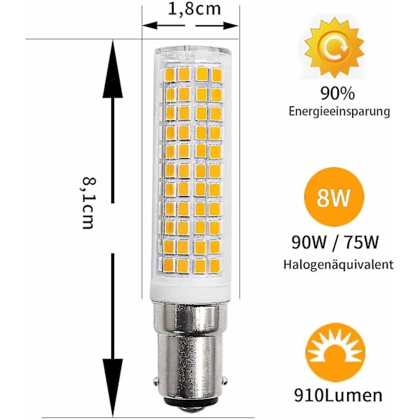 Nya B15d LED-lampor 8w motsvarande 90w 80w 75w varmvit B15-sockel 910lm 220v 230v 3000k (set om 2) Snabb 2023 Guanguan