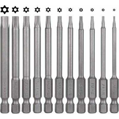 Torx Bits - LARGEIGHT - Pakke med 11 - S2 Stål - 75 mm - Magnetisk - 6-punkts