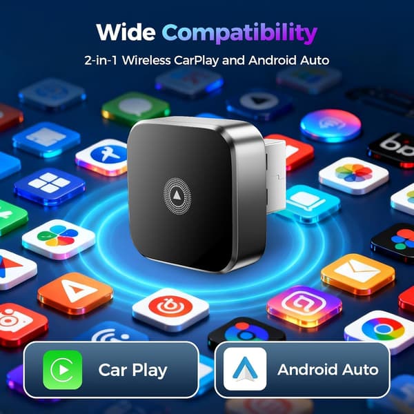 Trådløs CarPlay-adapter, 2-i-1 trådløs CarPlay-adapter, kablet til trådløs konvertering, plug and play, automatisk forbindelse