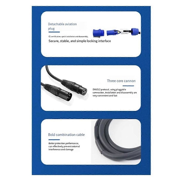DMX Powercon Kabel Kombinasjon av Powercon Plugg og DMX XLR Signal Linje for Lys Strømtilkobling S